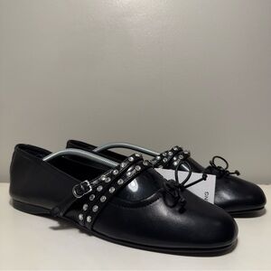 Mango MNG Rhinestone Ballet Flat Bow Black Womens Size 9 Y2K Grunge Low NEW